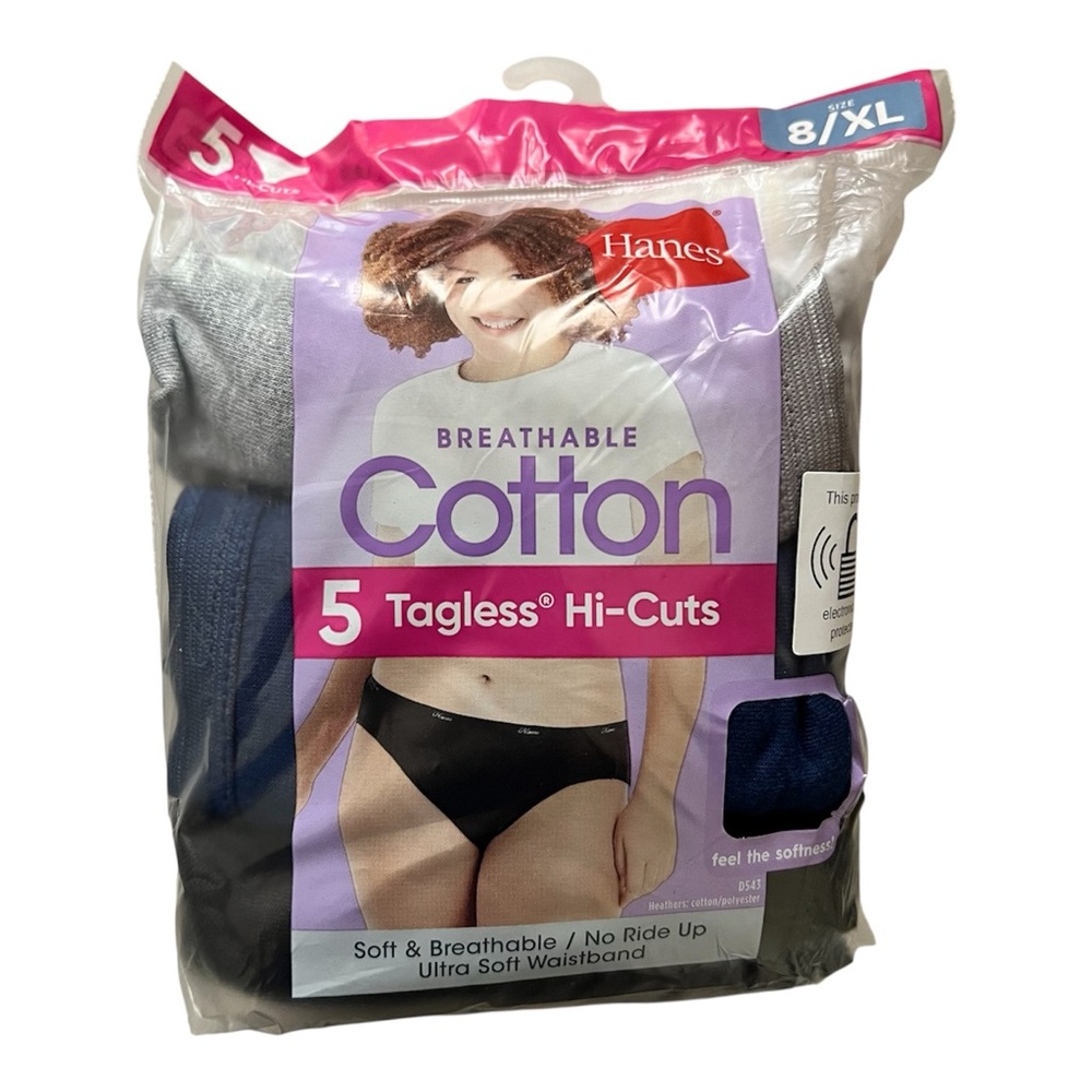 Hanes Women Breathable Tagless
Cotton Hi-Cut Panties 5 pair
Size 8/XL NEW!